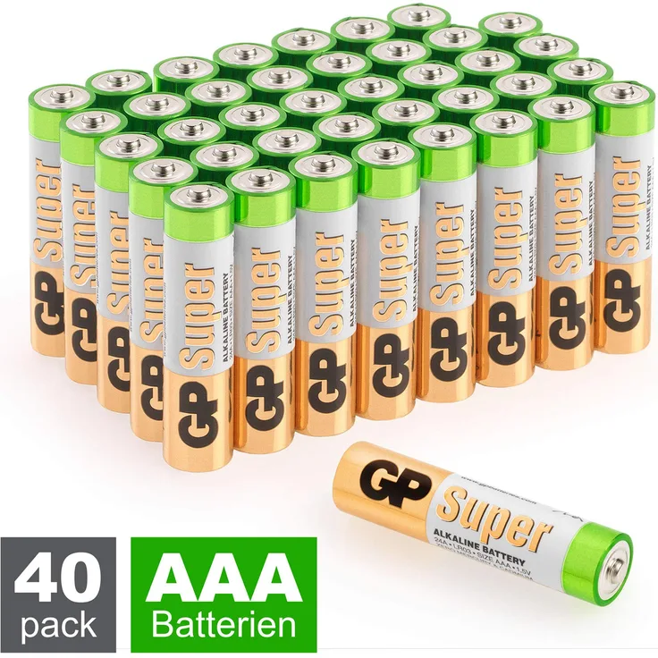 GP Batterien AAA 1,5V Super Alkaline Longlife Technologie, Vorratspack 40 Stück Micro AAA Batterien in praktischer ''Briefkasten-tauglicher'' verpackung