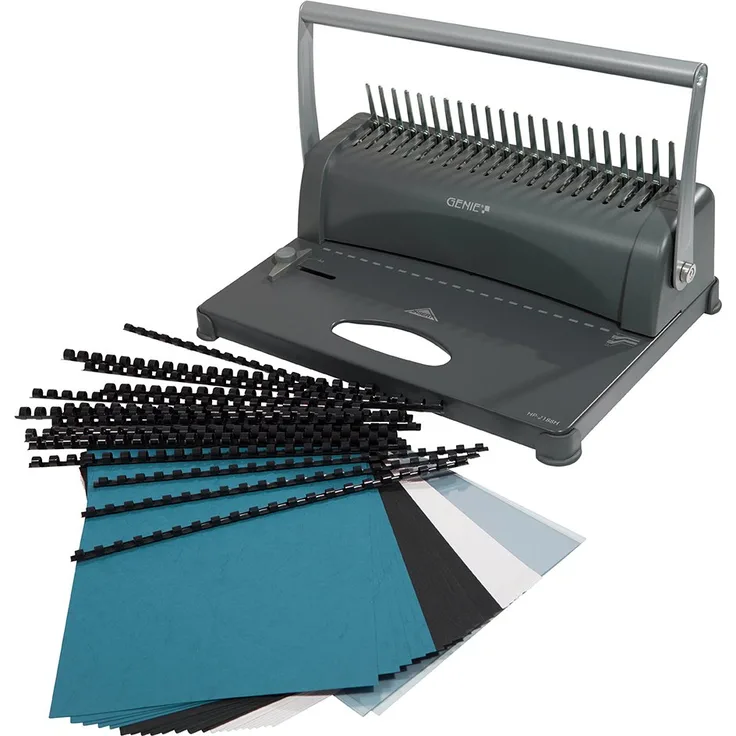 Genie CB 850 Spiralbindegerät (bis 350 Blatt, DIN A4, Inkl. 75-teiligem Starterset) silber-schwarz