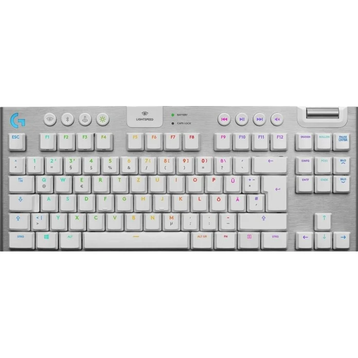 Logitech G915 LIGHTSPEED TKL kabellose mechanische Gaming-Tastatur ohne Ziffernblock, Taktiler GL-Tasten-Switch mit flachem Profil, LIGHTSYNC RGB, Ultraschlankes Design, 40 Stunden Akkulaufzeit, Weiß (Deutsch QWERTZ) – Bild 1