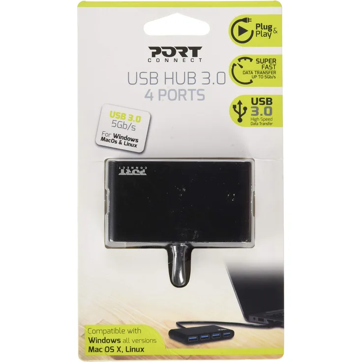Port Designs 900121 USB 3.0 (3.1 Gen 1) Type-a 5000 Mbit-s grau & – Hub USB 3.0 (3.1 Gen 1) Type-a, USB 3.0 (3.1 Gen 1) Type-a, USB, grau, ABS