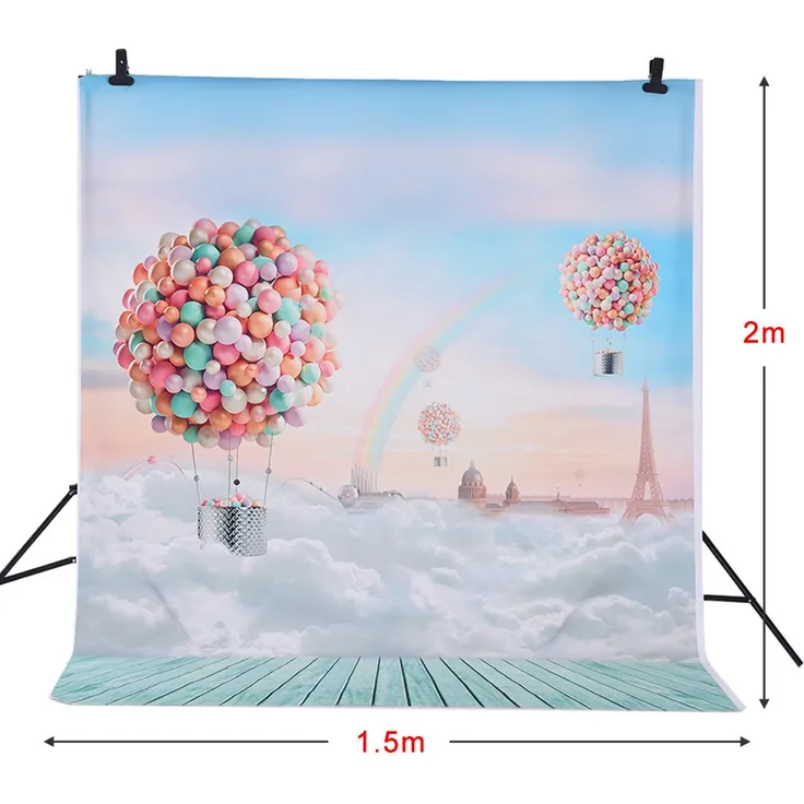 Andoer 1.5 * 2m Fotografie Hintergrund Luftballons Rainbow Blue Sky Muster für Kinder Kinder Baby-Foto-Studio-Portrait Shooting