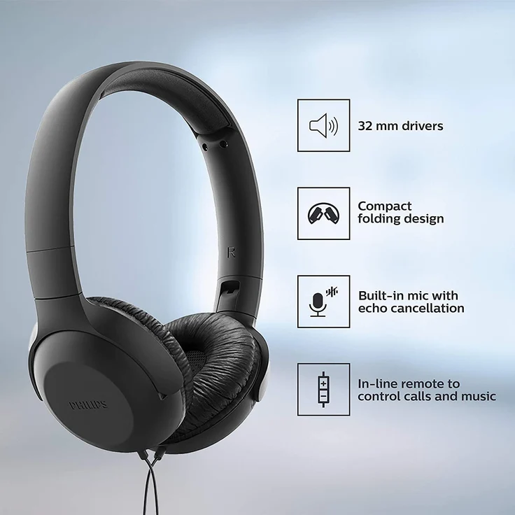 Philips UH201BK-00 On-Ear-Kopfhörer mit Mikrofon, schwarz – Bild 2