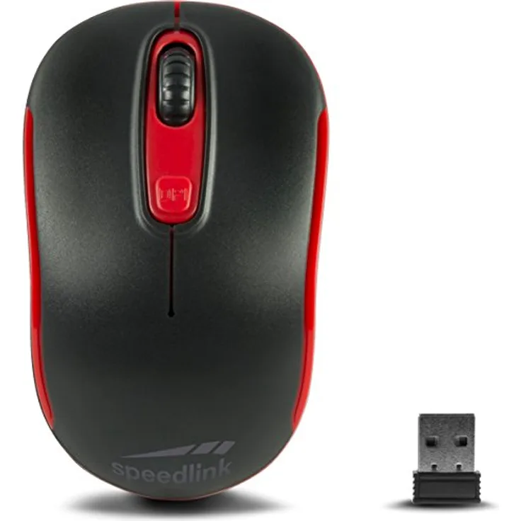 Speedlink PTICA Mouse Wireless - 3 Tasten Maus Kabellos für Büro-Home Office - 10m Reichweite - dpi Schalter bis 1600 dpi, für Links- und Rechtshänder für Gaming-PC-Notebook-Laptop - schwarz-rot