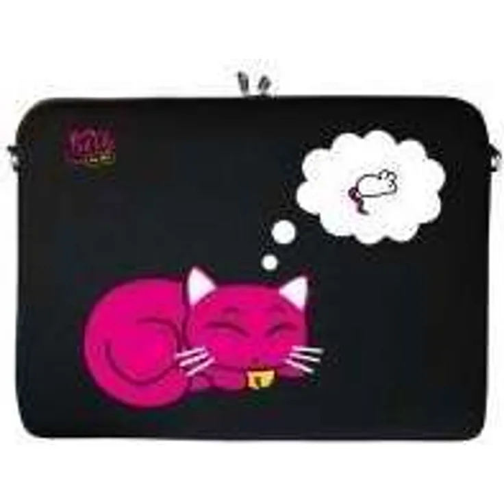 Kitty to Go LS143-10 Designer Laptop Neopren Schutzhülle 10 Zoll PC Netbook Tasche 9,7 bis 10,1 & 10,5 Zoll (26,67 cm) Sleeve Hülle Case Katze rosa-schwarz