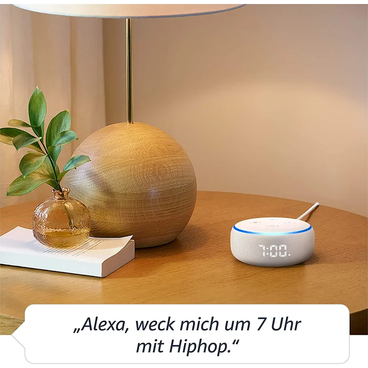 Amazon Echo Dot (3. Generation) Smarter Lautsprecher mit Uhr und Alexa, Sandstein Stoff – Bild 2