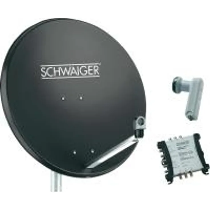 SCHWAIGER SAT Anlage 80 cm 6 Teilnehmer Quattro-LNB (ohne Switch) Anthrazit mit Multischalter 5/6