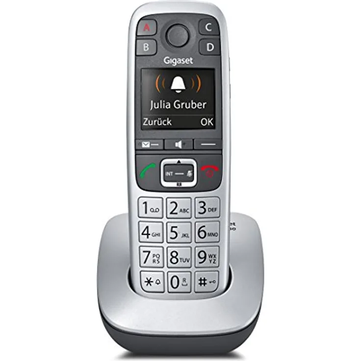 Gigaset E560 Schnurloses DECT-Telefon (ein Universal-Mobilteil mit Farbdisplay, extra großen Tasten und 4 SOS-Tasten) platin