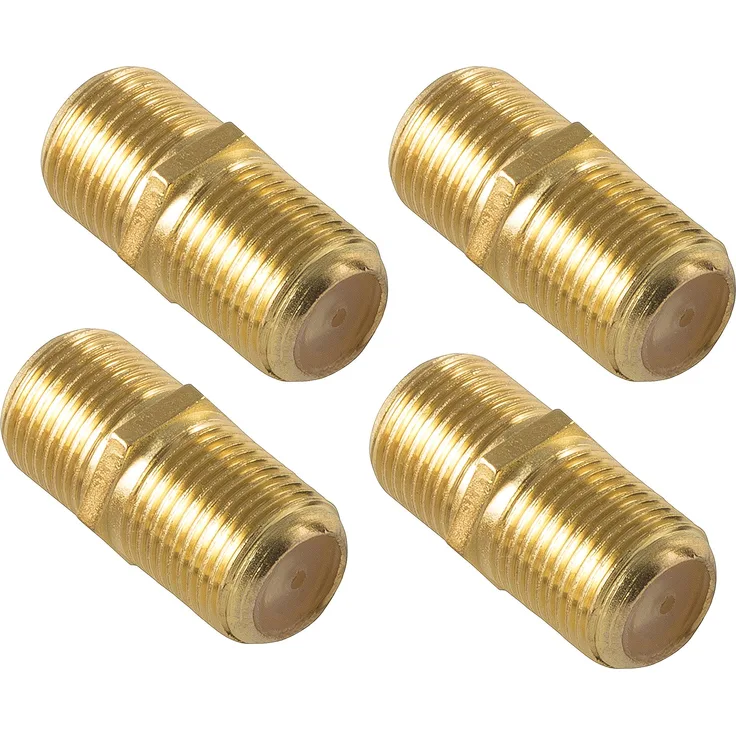 Poppstar 4x SAT Koaxialkabel Kupplung (F-Verbinder (Buchse auf Buchse) für 4 - 8,2 mm Coax Kabel mit F-Stecker), Verbindungsstecker für Koax - Antennenkabel, vergoldet
