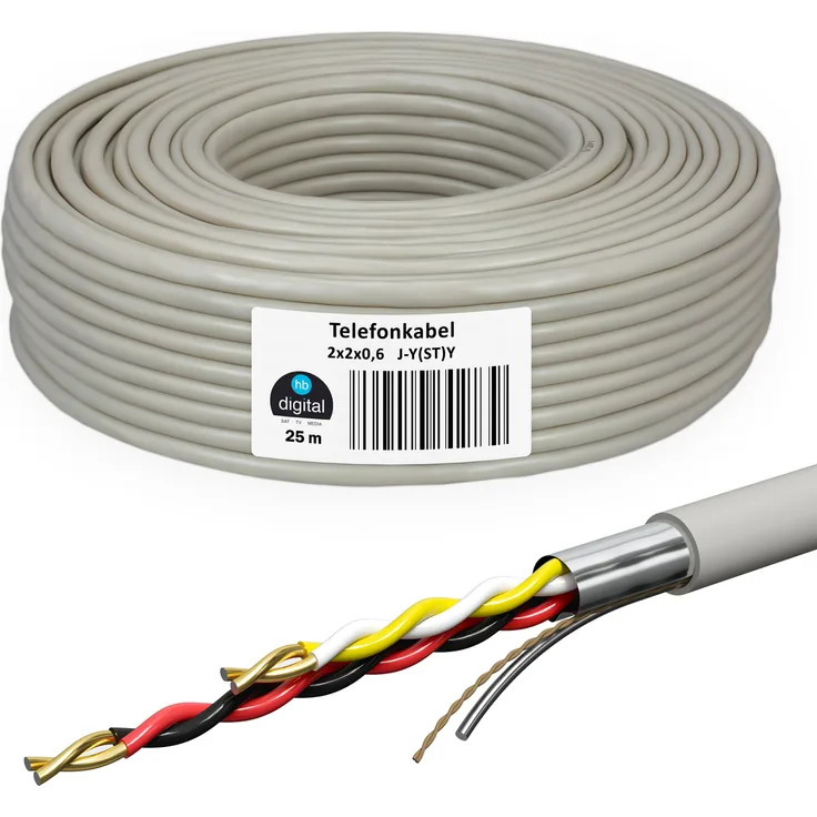 25 m Telefonkabel 2 x 2 x 0,6 J-Y(ST)Y
