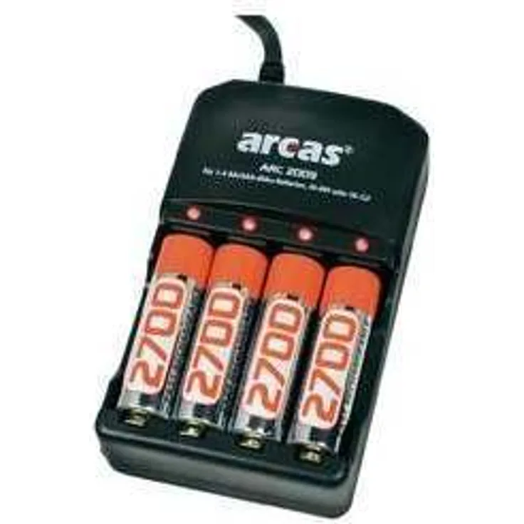 Arcas 20722009 ARC2009 Akku Ladegerät inkl. 4 x NiMH Akku, AA, Mignon, 2700 mAh