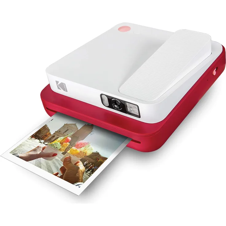 KODAK Smile Classic Sofortbilddigitalkamera + Bluetooth (Rot), 16MP, 35 Drucke-Aufladung – Starter-Pack 3,5 x 4,25 Zoll Zink-Papier, Sticker-Frames-Edition