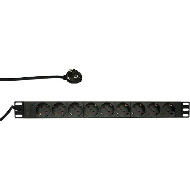 LogiLink Professional PDU9C03 Hochwertige 19'' Steckdosenleiste 9-Fach E7-3 (Schutzkontakt) Schwarz
