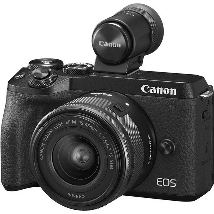Canon EOS M6 Mark II Systemkamera (32,5 Megapixel, 7,5 cm (3,0 Zoll), Touchscreen LCD, Display, Digic 8, 4K Video, WLAN, Bluetooth) Gehäuse mit Objektiv EF-M 15-45mm F3.5-6.3 IS STM Kit schwarz – Bild 1