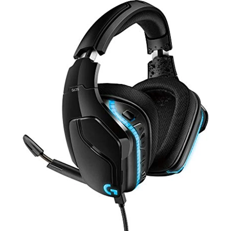 Logitech G635 kabelgebundenes Gaming-Headset mit LIGHTSYNC RGB, 7.1 Surround Sound, DTS Headphone:X 2.0, 50 mm Treiber, Bügelmikrofon mit Flip-Stummschaltung, PC-Xbox One-PS4-Nintendo Switch, Schwarz – Bild 1