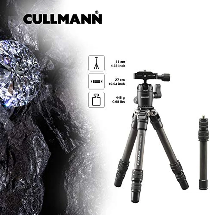 Cullmann CARVAO 816TCS Reisestativ aus Carbon (max. 70, 5cm Auszugshöhe, Packmaß 27cm, Tragfähigkeit 4kg, Gewicht 445g) – Bild 1