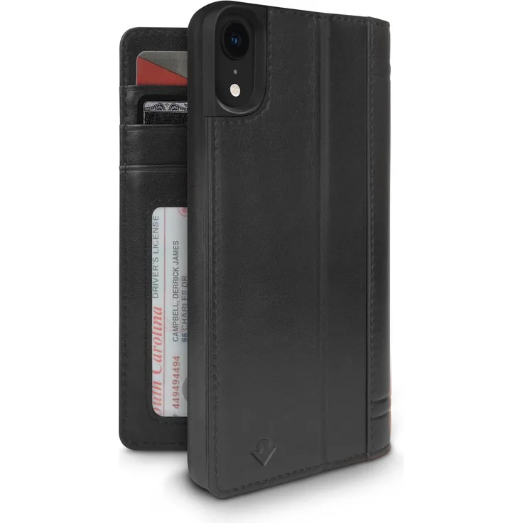 Twelve South journal für iPhone XR | Luxury Leather Wallet Folio Case und Display-Ständer (schwarz)