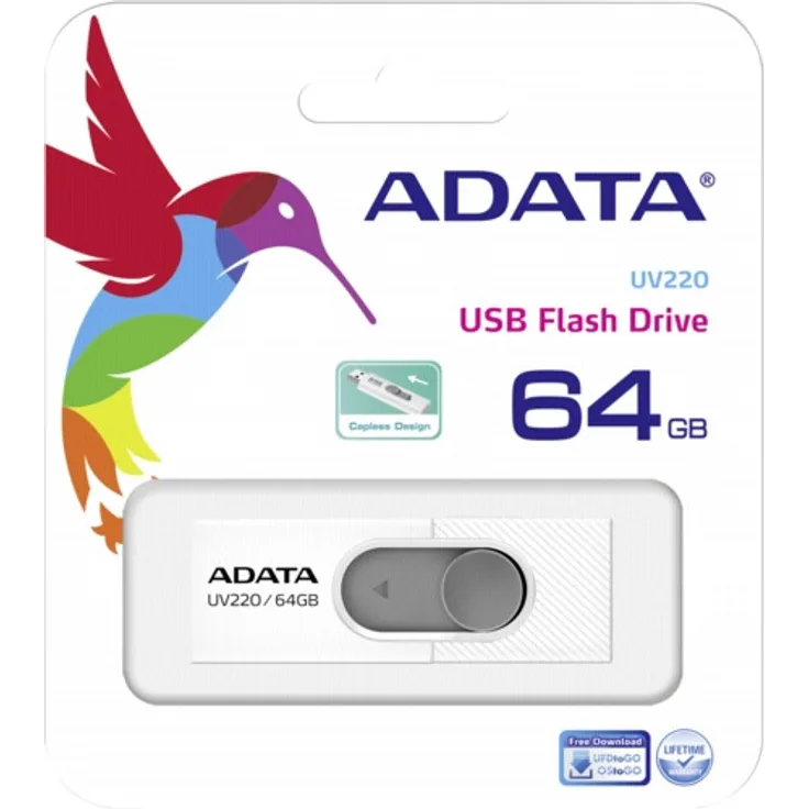 ADATA UV220 USB-Stick 64 GB USB Typ-A 2.0 Grau, Weiß - USB-Sticks (64 GB, USB Typ-A, 2.0, Dia, 7,5 g, Grau, Weiß)