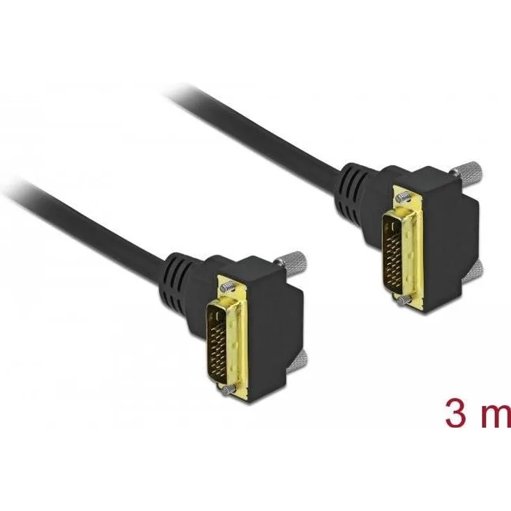 DeLOCK - DVI-Kabel - Single Link - DVI-D (M) gewinkelt bis DVI-D (M) gewinkelt - 3,0m - Daumenschrauben, 1200p-Unterstützung - Schwarz (85907)