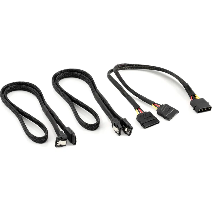 Poppstar Sata 3 Datenkabel mit Molex Sata Adapter (2x 60cm Sata 3 Kabel (Stecker 1x gerade, 1x gerade-90°), 30cm Molex zu S-ATA Stromadapter (4-Pin auf 2x 15-Pin Sata)), gesleevt, schwarz