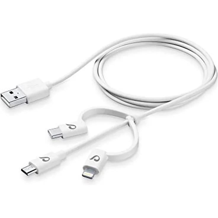 USB Cable Triple, Micro-USB-Kabel mit Typ-C- und Lightning- Adapter (Weiß)