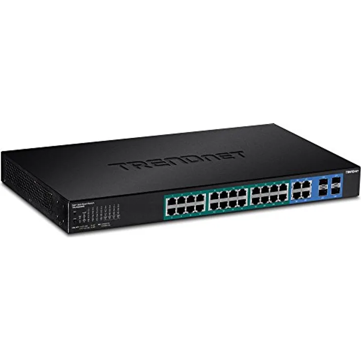 TRENDnet 28-Port Web Smart PoE+ Switch, 24 x Gigabit PoE+ Ports, 4 x geteilte Gigabit Ports (RJ-45 oder SFP), VLAN, QoS, LACP, IPv6 Support, 370W PoE-Gesamtleistung, TPE-5028WS