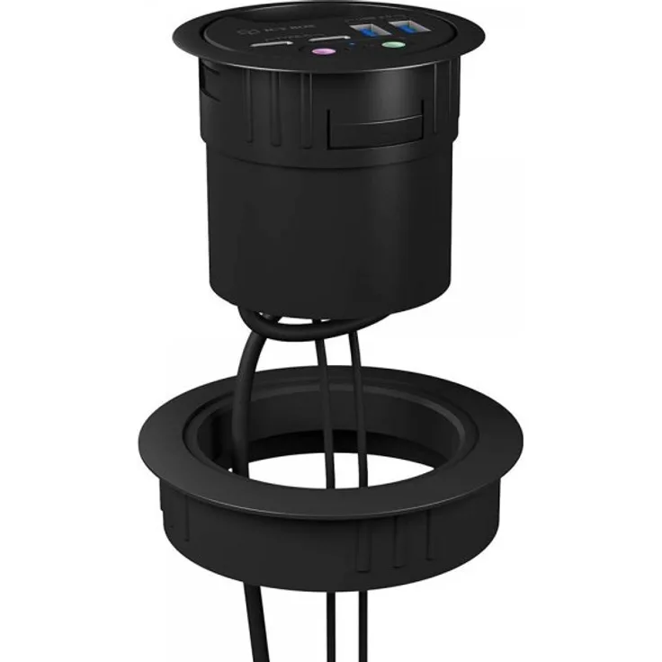ICY BOX 80 mm Einbauring Adapter passend für USB Tisch Hubs, Zubehör, Kunststoff, schwarz