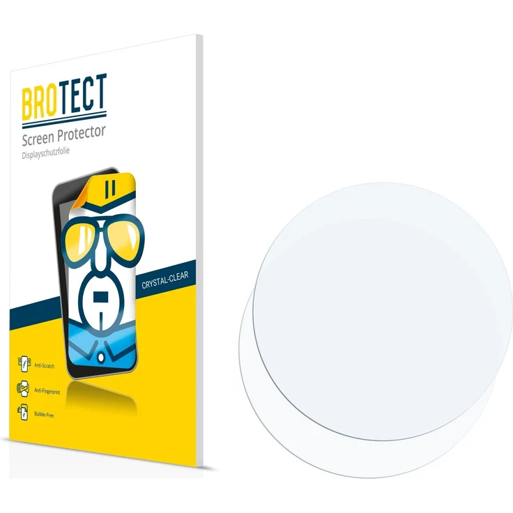 2x BROTECT Displayschutzfolie Armbanduhren (kreisrund, Durchmesser: 44mm) Schutzfolie Folie - Klar, Anti-Fingerprint