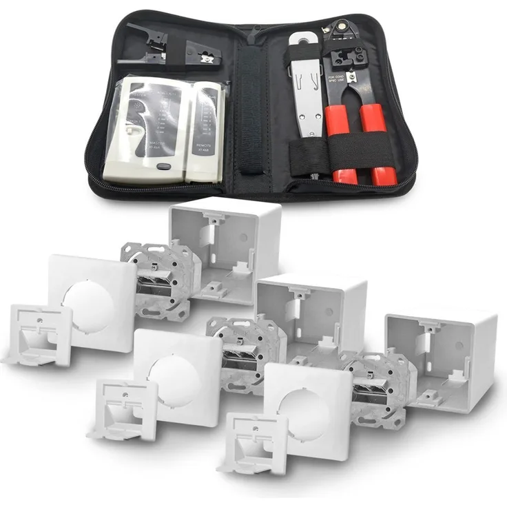ARLI Netzwerk-Adapter, 3x ARLI Cat6a Netzwerkdose 2 Port + Werkzeugset - Crimpzange Rj45 + Tester + LSA + Kabelmesser Werkzeug Set