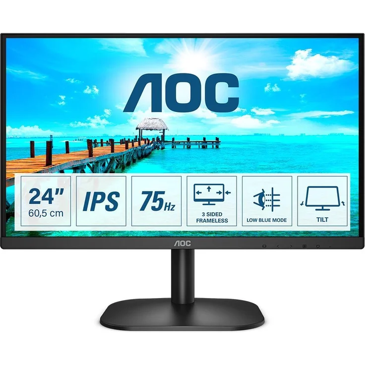 AOC 24B2XH - 23,8 Zoll, Full HD (1920 x 1080), IPS-Panel, 75Hz, 7ms, 250cd/m² – Bild 1