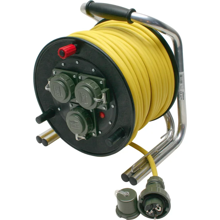 Dönges Leitungsroller Kabeltrommel Feuerwehr Spezial-Design 230V 16A Schuko, 50M