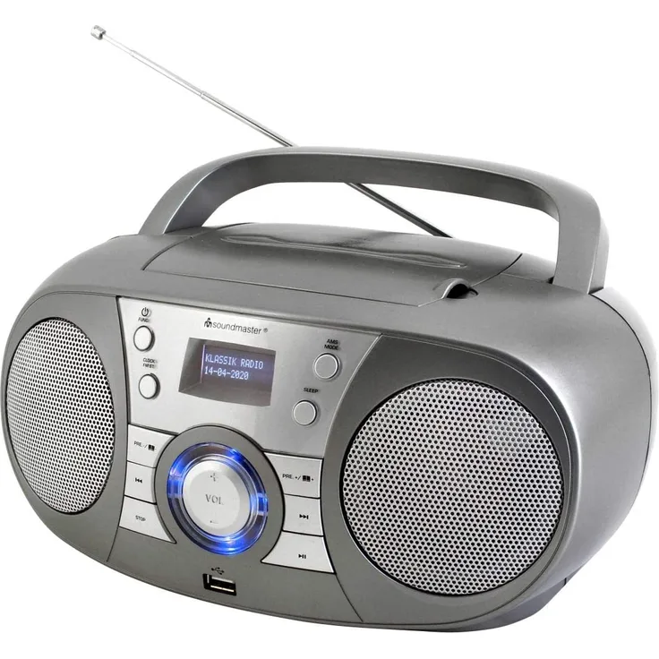 Soundmaster SCD1800TI DAB+ UKW Boombox mit CD MP3 Bluetooth und USB Anschluss, grau