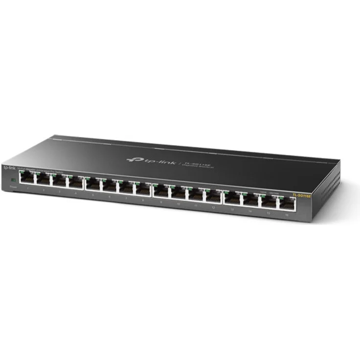 TP-Link TL-SG116E 16-Ports Gigabit Easy Smart Managed Netzwerk Switch(Gigabit-RJ45-Ports, Metallgehäuse, optimiert Datenverkehr, IGMP-Snooping, zentrales Management) schwarz metallic – Bild 1