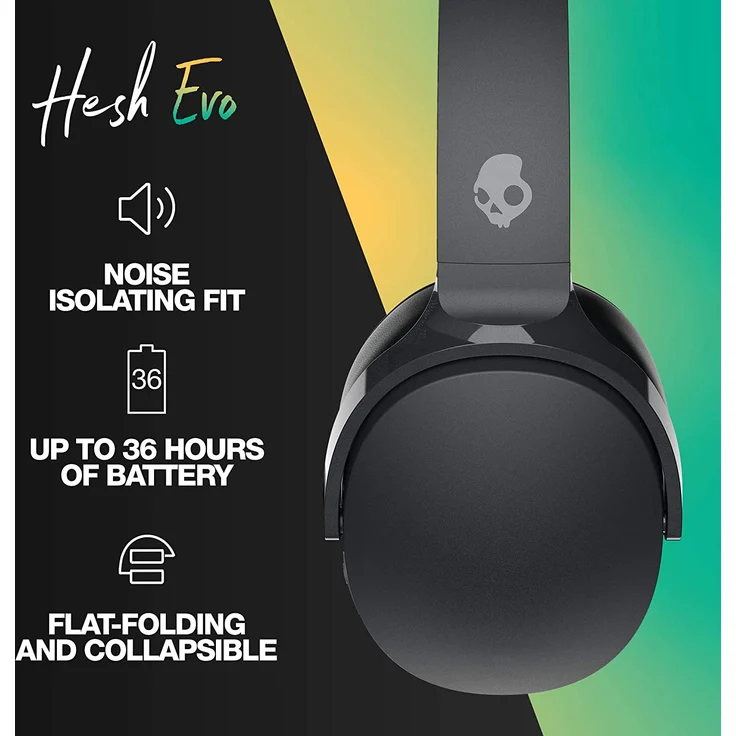 Skullcandy Hesh Evo True Black On-Ear-Kopfhörer mit Bluetooth, Mikrofon, schwarz (2021) – Bild 3