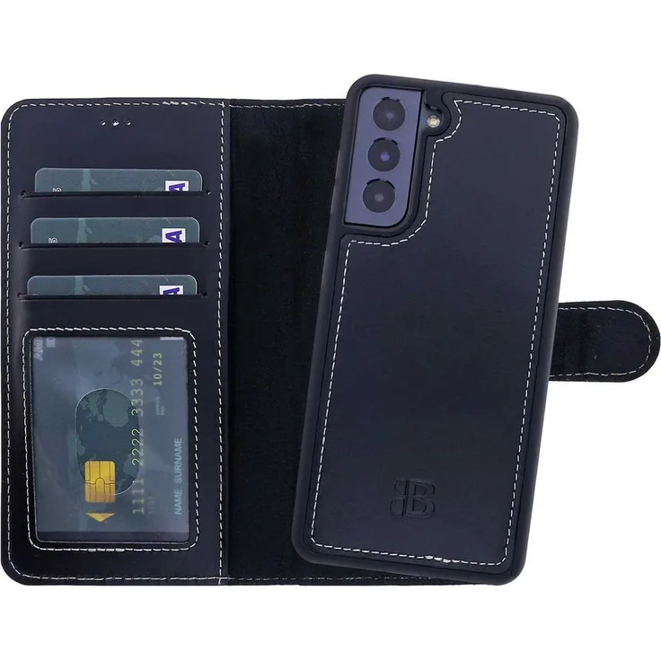 BURKLEY Samsung Galaxy S21+ (5G) Handyhülle - Magic Wallet - Leder Detachable Case - Schwarz