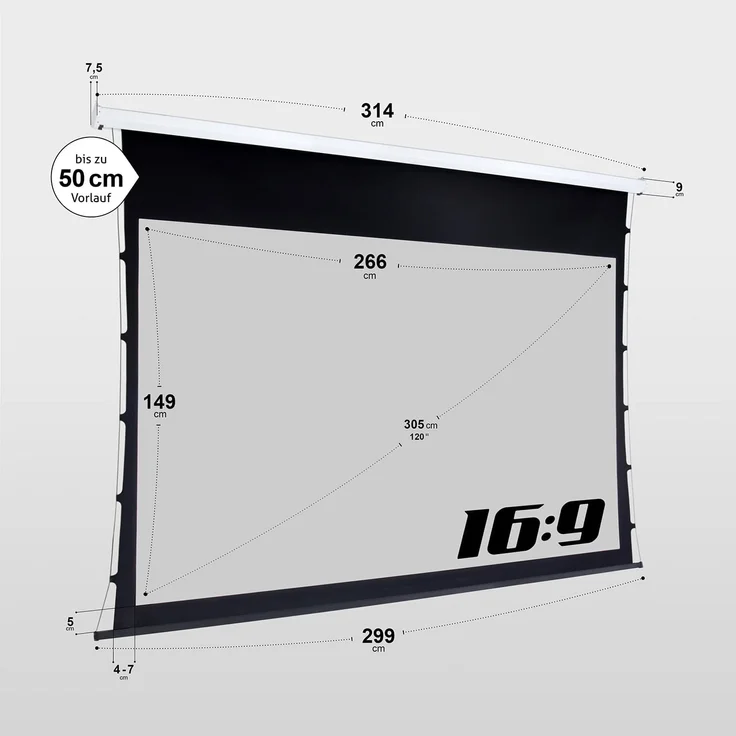 ESMART Professional TATENSO Tageslicht Tension Leinwand GRAU 266 x 149 cm (120'') 16:9 – Bild 3