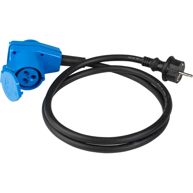 as - Schwabe E-Adapterleitung Caravan – 230 V - 16 A E-Stecker & Schutzkontaktkupplung – IP44 Kfz-Zubehör – 3-polige 1,5m Leitung für Europa Schuko Stecker – Made in Germany – Schwarz-Blau I 60483