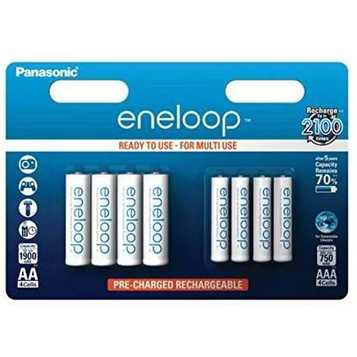 Panasonic eneloop, Ready-to-Use Ni-MH Akku, 8er Kombi-Pack, 4x eneloop AA Mignon + 4x eneloop AAA Micro, 2100 Ladezyklen, starke Leistung, geringe Selbstentladung, wiederaufladbare Akku Batterie – Bild 1