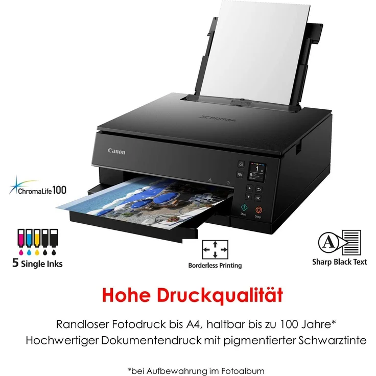Canon PIXMA TS6350 (3-in-1) Multifunktionsdrucker - (Tintenstrahl) Farbe, Druckgeschwindigkeit: 15 s/w, 10 Farbe, Auflösung: 4800 x 1200, USB, WLAN, AirPrint, Wi-Fi Direct, Cloud Print (3774C006) – Bild 2