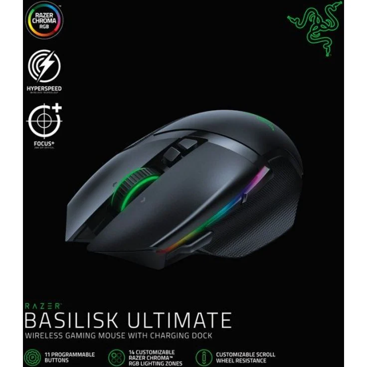 Razer Basilisk Ultimate - Kabellose Gaming-Maus mit 11 programmierbaren Tasten (HyperSpeed Technologie, Optischer Fokus+ Sensor, Optischer Maus-Switch, Chroma RGB Beleuchtung) mit Ladestation – Bild 4