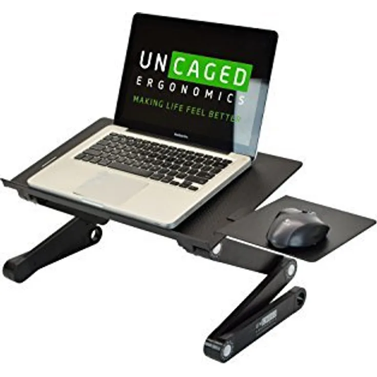 WorkEZ Best Verstellbarer Laptop-Kühlständer und Schreibtisch für Bett Couch mit Mauspad. Ergonomischer höhenverstellbarer Tisch-Kühler aus Aluminium für MacBook Pro und Computer