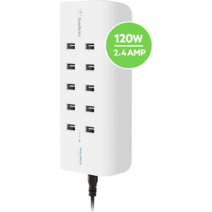 Belkin Rockstar 10-Port USB-A-Ladegerät (10 x 2,4 A schnelles Aufladen) weiß – Bild 1