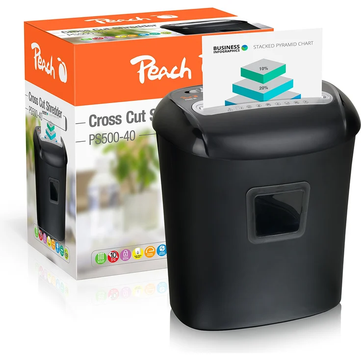 Peach PS500-40 Partikelschnitt Aktenvernichter, 10 Blatt, 21 Liter, 5 x 16 mm Partikel (P-4), Papier, CDs, Kreditkarten, leistungsfähiger Partner, DSGVO 2018, Sicherheitsstufe 4 - Preisvergleich – Bild 1
