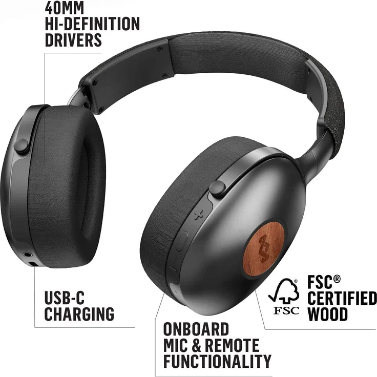 The House of Marley Positive Vibration XL Signature Black Over-Ear-Kopfhörer, schwarz – Bild 5