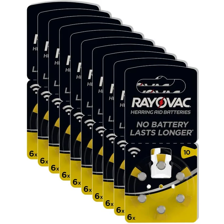 Rayovac Acoustic Zink Luft Hörgerätebatterie in der Größe 10 Pack (mit 60 Batterien geeignet für Hörgeräte Hörhilfen Hörverstärker) gelb