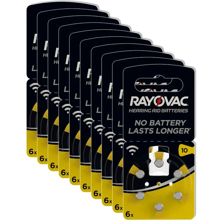 Rayovac Acoustic Zink Luft Hörgerätebatterie in der Größe 10 Pack (mit 60 Batterien geeignet für Hörgeräte Hörhilfen Hörverstärker) gelb