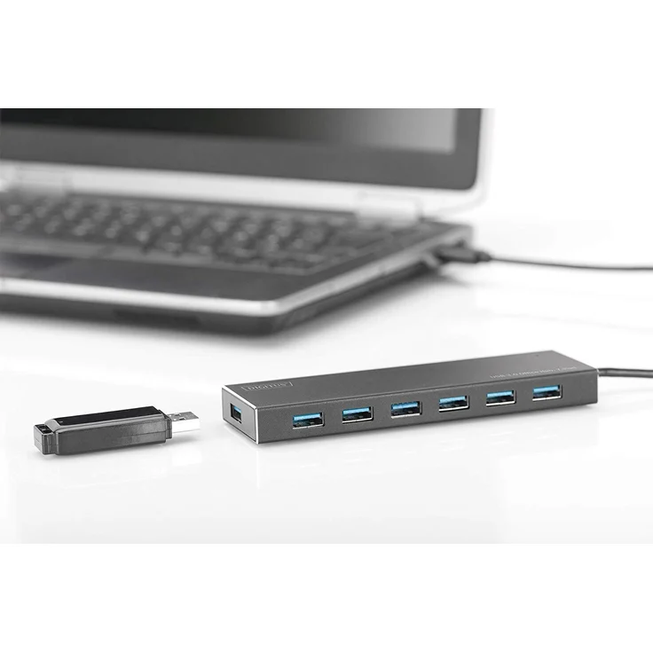 DIGITUS USB-Hub - 7 Ports - Super-Speed USB 3.0 - 5 GBit-s - Plug&Play - Aluminium-Gehäuse - Schwarz – Bild 5