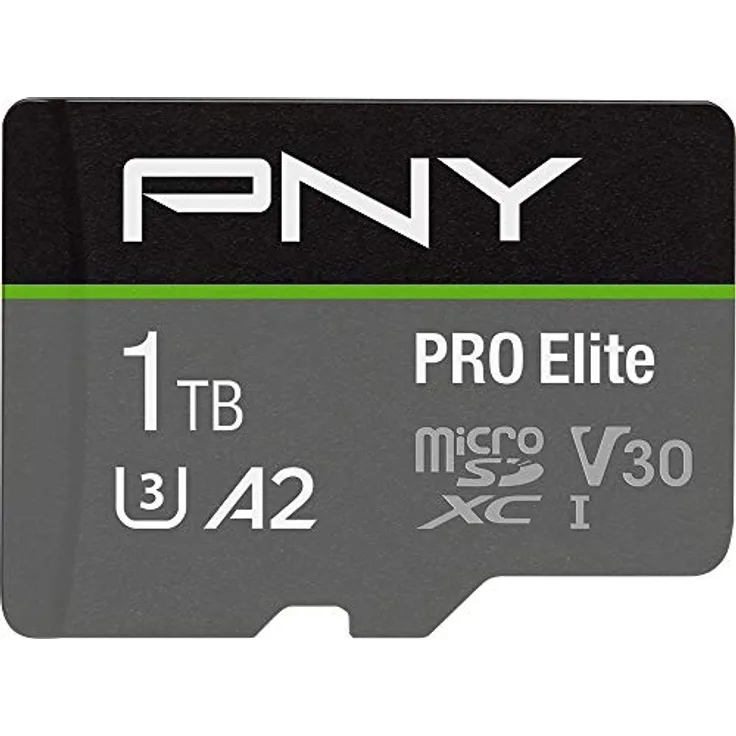 PNY PRO Elite 1TB microSDXC-Speicherkarte + SD-Adapter mit A2 App Performance + 100MB-s Lesegeschwindigkeit, Klasse 10 UHS-I, U3, V30 für 4K-Video