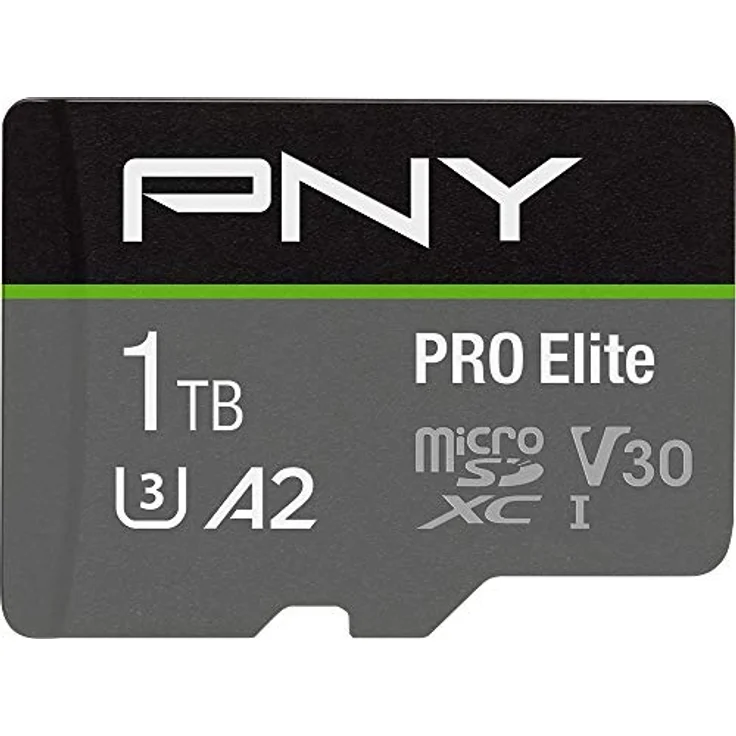 PNY PRO Elite 1TB microSDXC-Speicherkarte + SD-Adapter mit A2 App Performance + 100MB-s Lesegeschwindigkeit, Klasse 10 UHS-I, U3, V30 für 4K-Video – Bild 1