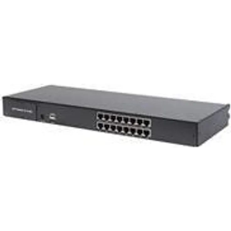 DIGITUS Modularer KVM Switch für DIGITUS KVM Konsolen, 16 Cat5 Ports, 16x Cat5 Dongle (VGA, USB, PS-2), bis zu 60m Übertragungsweg, Schwarz