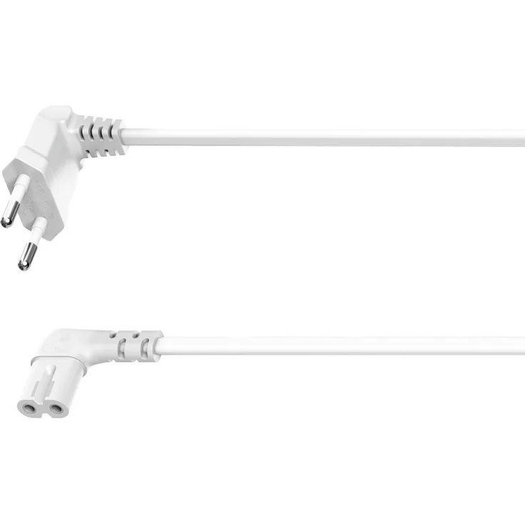 Hama Euro-Netzkabel (2-polig, 5 m, beidseitig 90 Grad gewinkelt, Netzstecker auf Euro 8 Doppelbuchse mit Schutzkontakt, Stromkabel) weiß